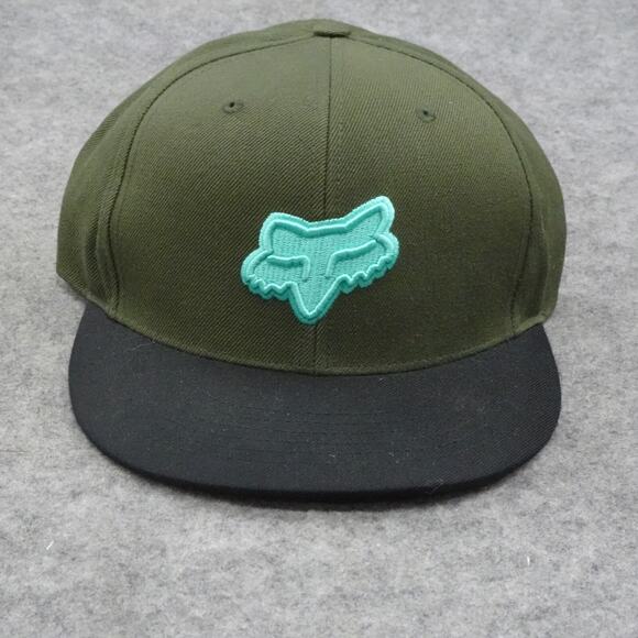 Fox Hat Snapback Cap Olive Military Green Aqua Fox Patch Wool Acrylic - Picture 1 of 11
